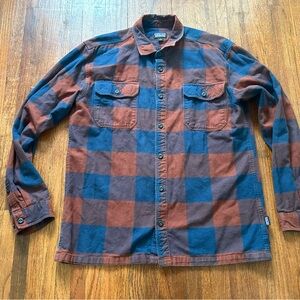 Blue and Brown Plaid Button-Up Shirt